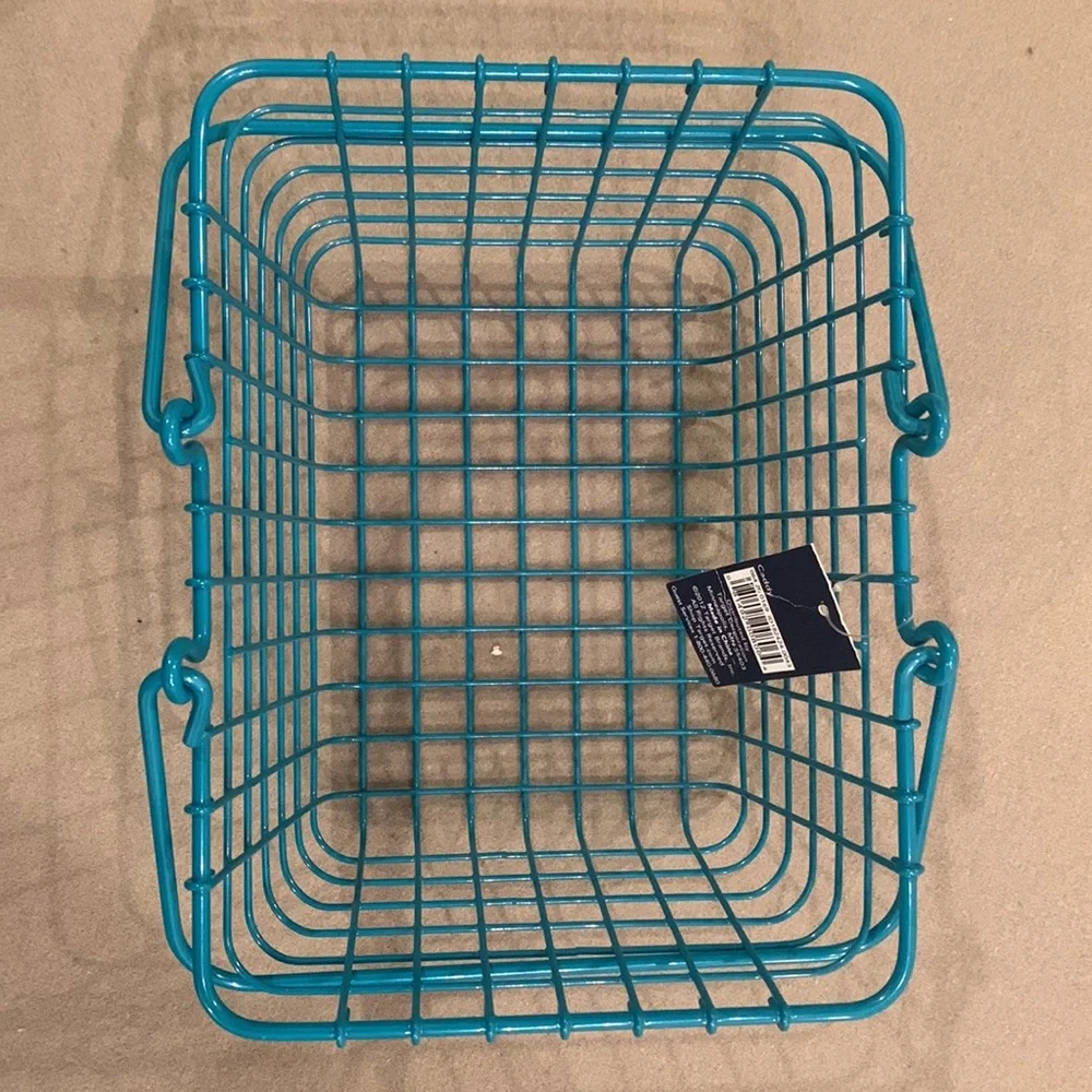 NEW NWT Teal Blue Metal Wire Storage Carry Carrying Caddy Handles